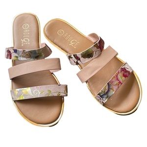 Rouge Helium metallic floral slip on sandals